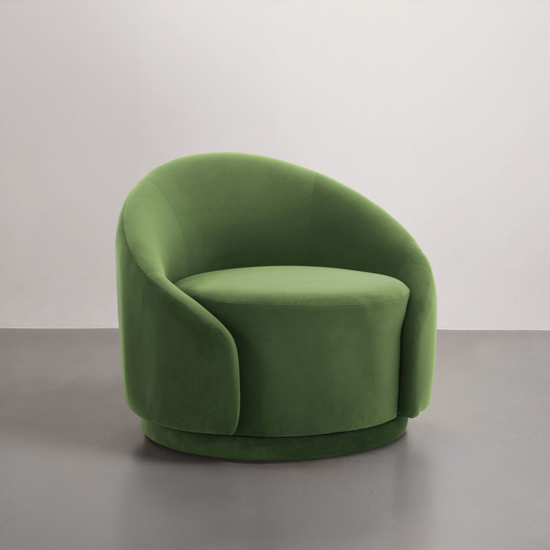 Fauteuil demi-tonneau pivotant rembourré Aunna, Velours vert