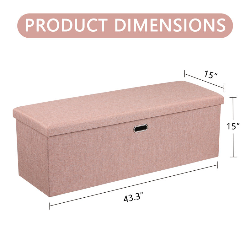 43Inches Storage Ottoman Bench, Folding Footrest Padded Seat, Storage Chest Long Shoes Bench, Holds Up To 660 Lbs, For Living Room, Entryway, Bedroom