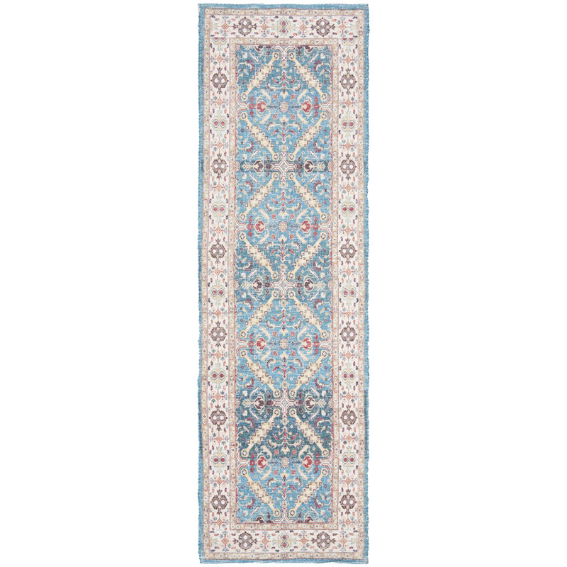 Tapis bleu marine / crème en coton tissé à la main Joppatowne, Tapis de couloir 2 pi 3 po x 8 pi