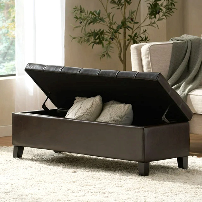 Banc repose-pieds avec rangement, surface en polyuréthane, pieds en bois d'hévéa, capacité de 300 lb