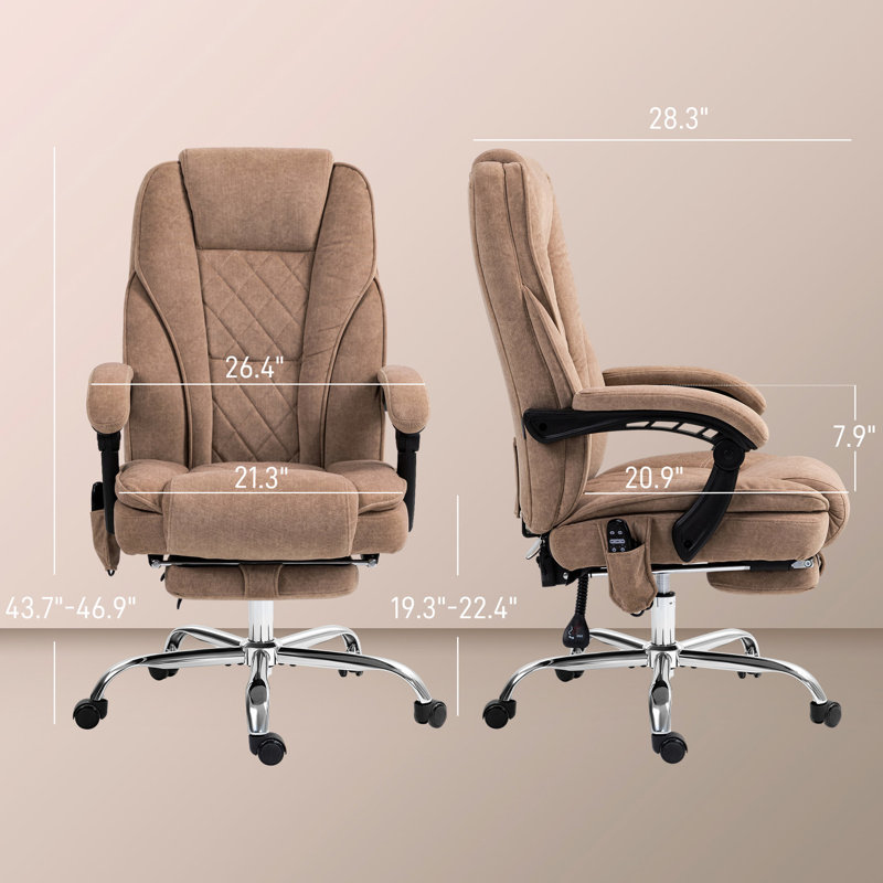 Chaise de bureau, brun, avec repose-pieds, 6 et massage thermique, hauteur réglable, inclinable pour les employés de bureau