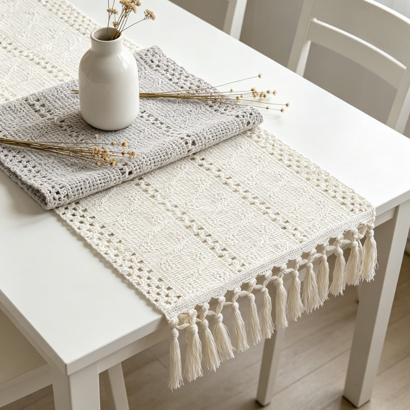 Chemin de table Boho pour cuisine, décor rustique maison de campagne, centre de table en lin de coton tissé Macrame, petit chemin de table basse pour la commode