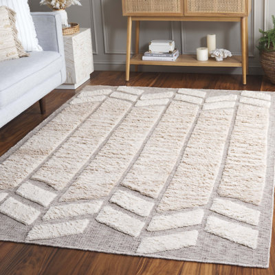 Vermont Hand Tufted Wool/Recycled Cotton Geometric Rug in Beige/Ivory