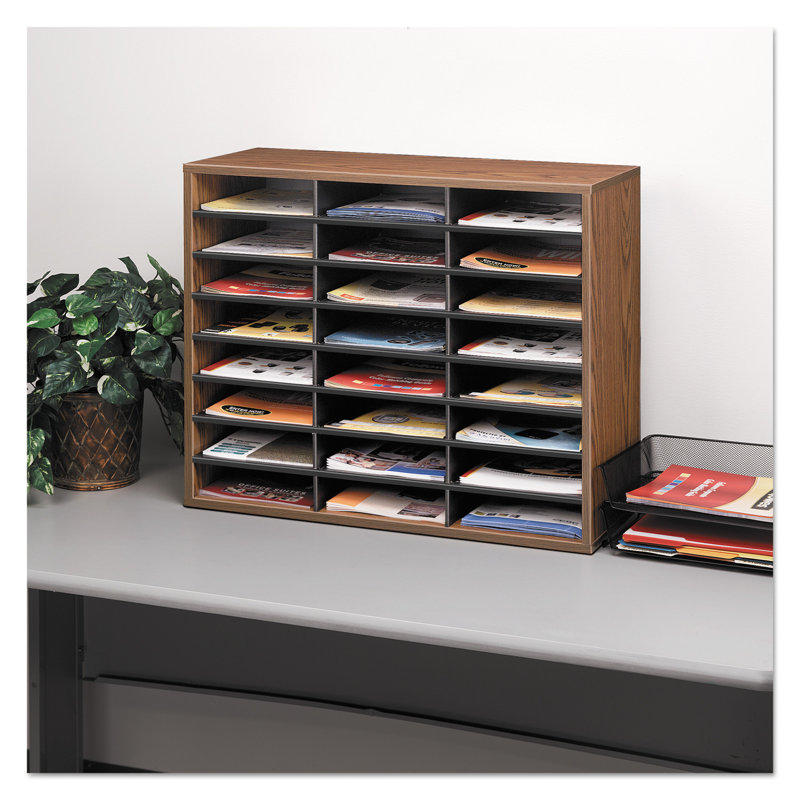 Medium Oak 24-Compartment Particleboard Literature Organizer