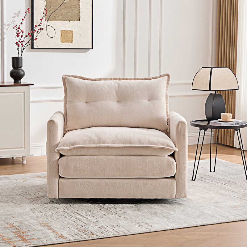 Swivel Barrel Chair Single Sofa, Beige
