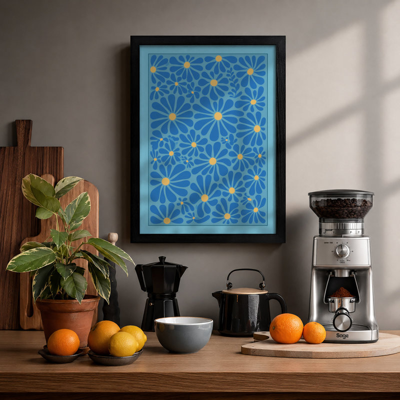 Dancing Daisies Botanical - Framed Print, A3 - 42.0 x 29.7 cm, Black