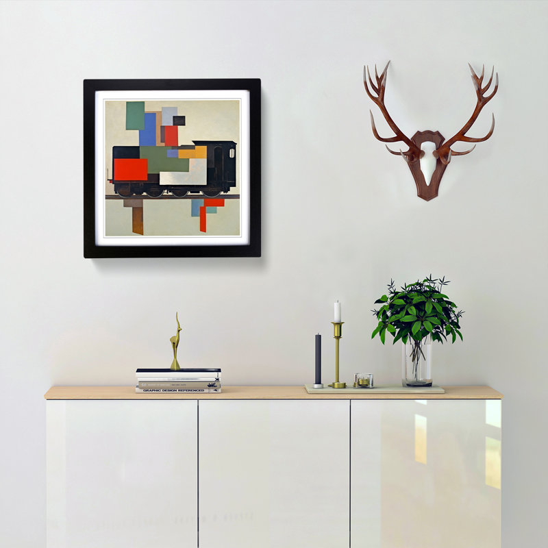 Train Suprematism - Single Picture Frame Print on Wood, Black