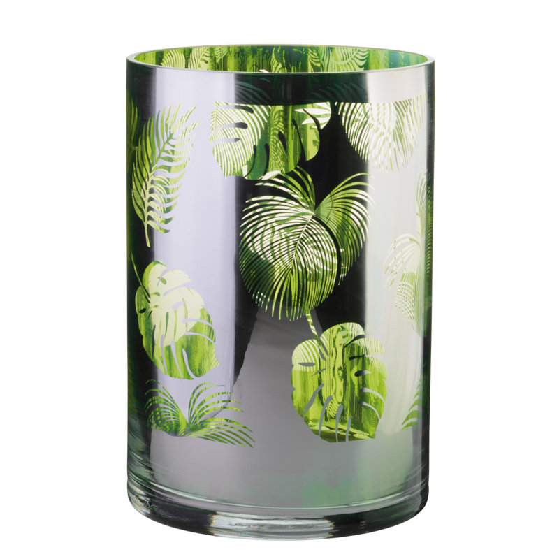 Tropical Leaves Hurricane Lamp, 20cm H x 14cm W