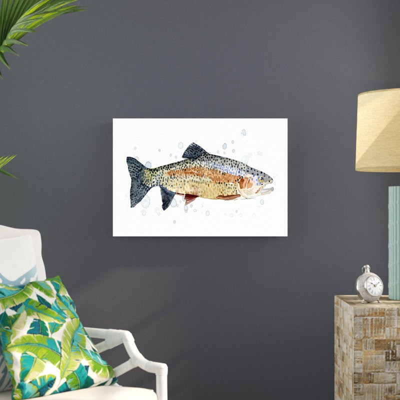 «Rainbow Trout I» par Emma Caroline - peinture sur toile tendue, H 20 po x l 30 po