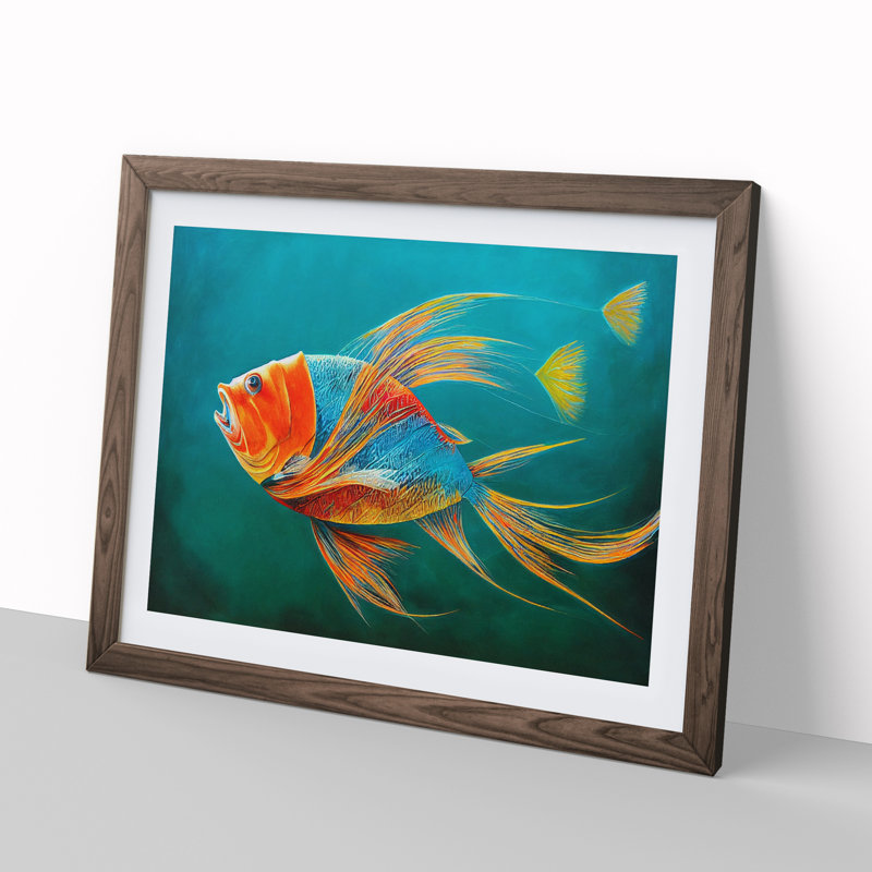 XH1022-3876X Fish Portrait Vol.5 1 Piece Single Picture Frame Painting, 34cm H x 46cm W x 2cm D, Walnut