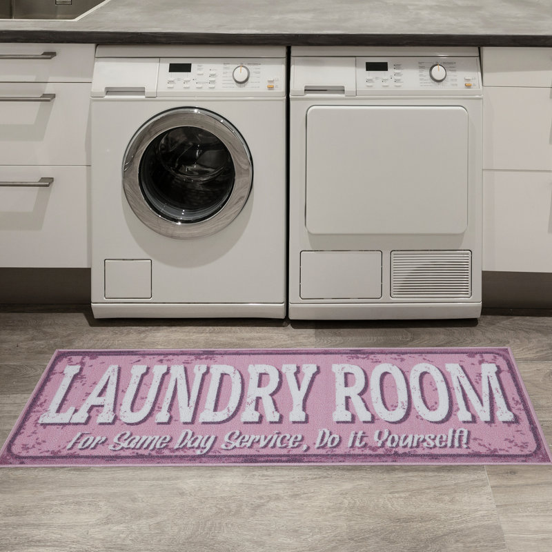 Non-Slip Rubberback Laundry Room Runner Rug, Pink