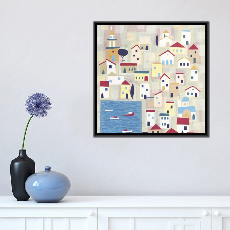 « Halki » par Nic squirrell-impression d’art graphique, Toile avec cadre noir, H 18 po x l 18 po x 1,5 po, Pas de tapis