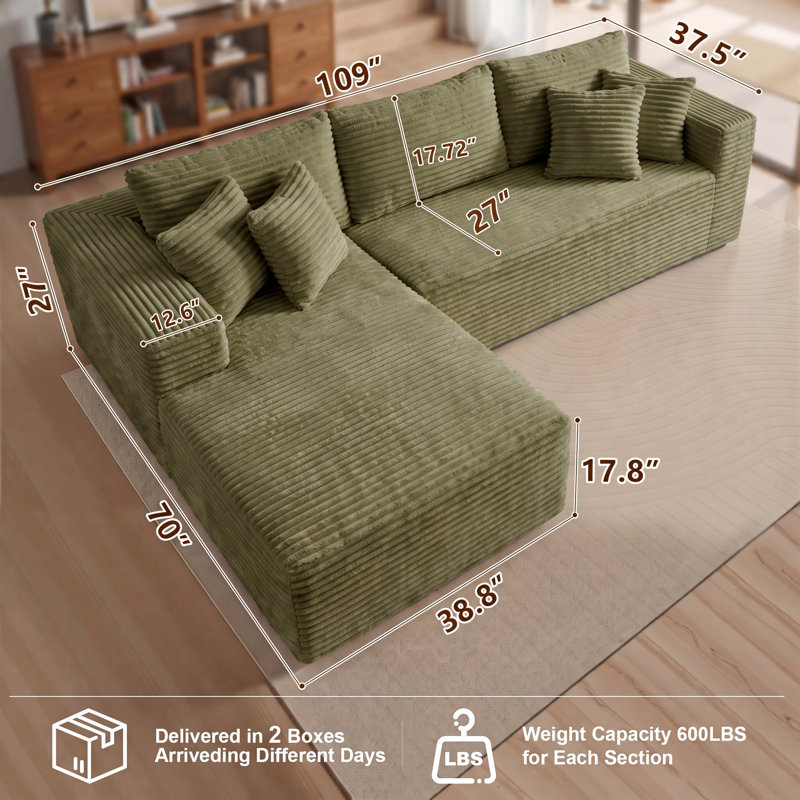 Ensemble de canapé modulaire en L rembourré et modulaire de 109 po Felton, désossé, réversible et spacieux pour les petits espaces