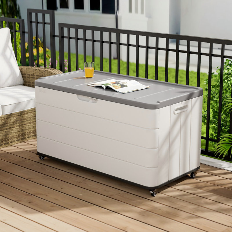 Decksplore 110 Gallons Square Outdoor Storage Cabinet with Wheels, White