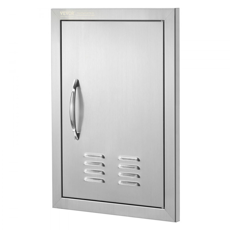 BBQ Access Door, 14W x 20H Inch Single Outdoor Kitchen Door, Stainless Steel Flush Mount Door, Wall Vertical Door with Handle and vents, for BBQ Island, Grilling Station, Outside Cabinet