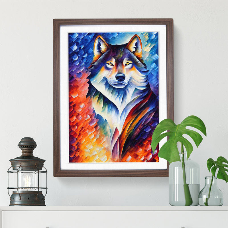 Wolf Portrait No.5 - Single Picture Frame Print, Walnut Framed, 64cm H x 46cm W x 2cm D