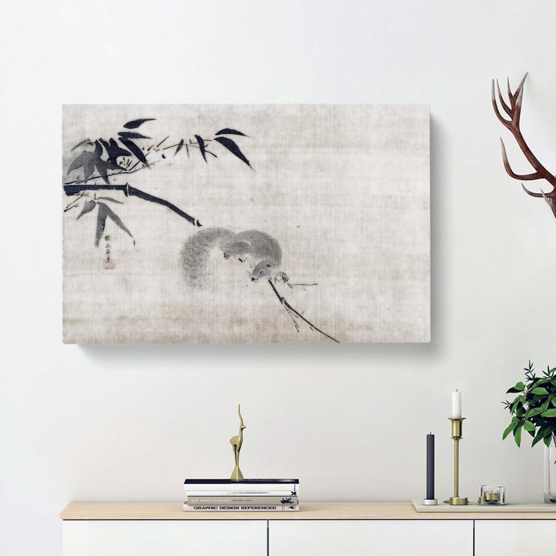 Squirrel On A Bamboo by Kano Tanyu - Wrapped Canvas, 35cm H x 50cm W x 3cm D