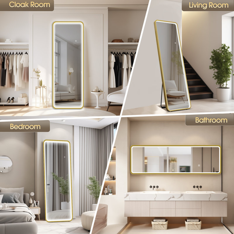 Aluminum Rectangle Floor Mirror, Gold
