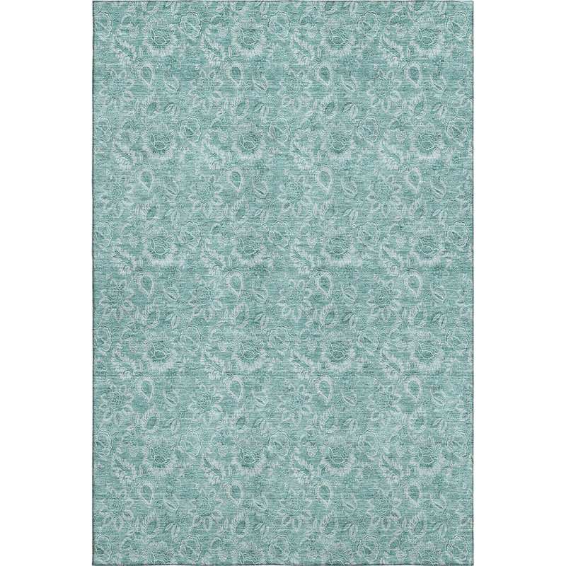 Premium Machine Washable Prisco Teal Rug, Rectangle 3' x 5'