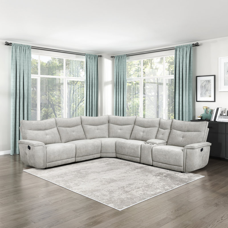  Canapé modulaire inclinable 6 pièces Achernar, Orienté à gauche (vu de face), Mélange de polyester gris brume