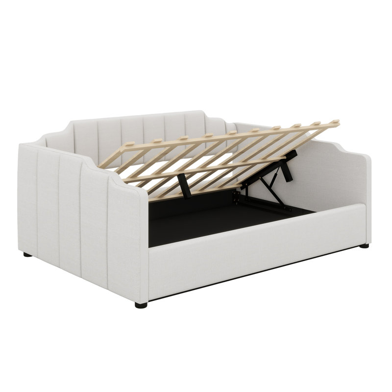 Lit de jour rembourré avec rangement inférieur, Blanc