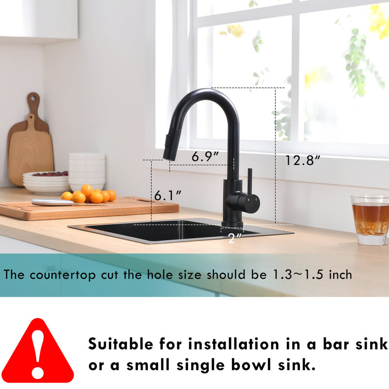 Robinet d'évier de bar noir avec robinet rétractable - Rotation à 360 °, remplissage en céramique pour pivot de cuisine, remplissage, acier inoxydable