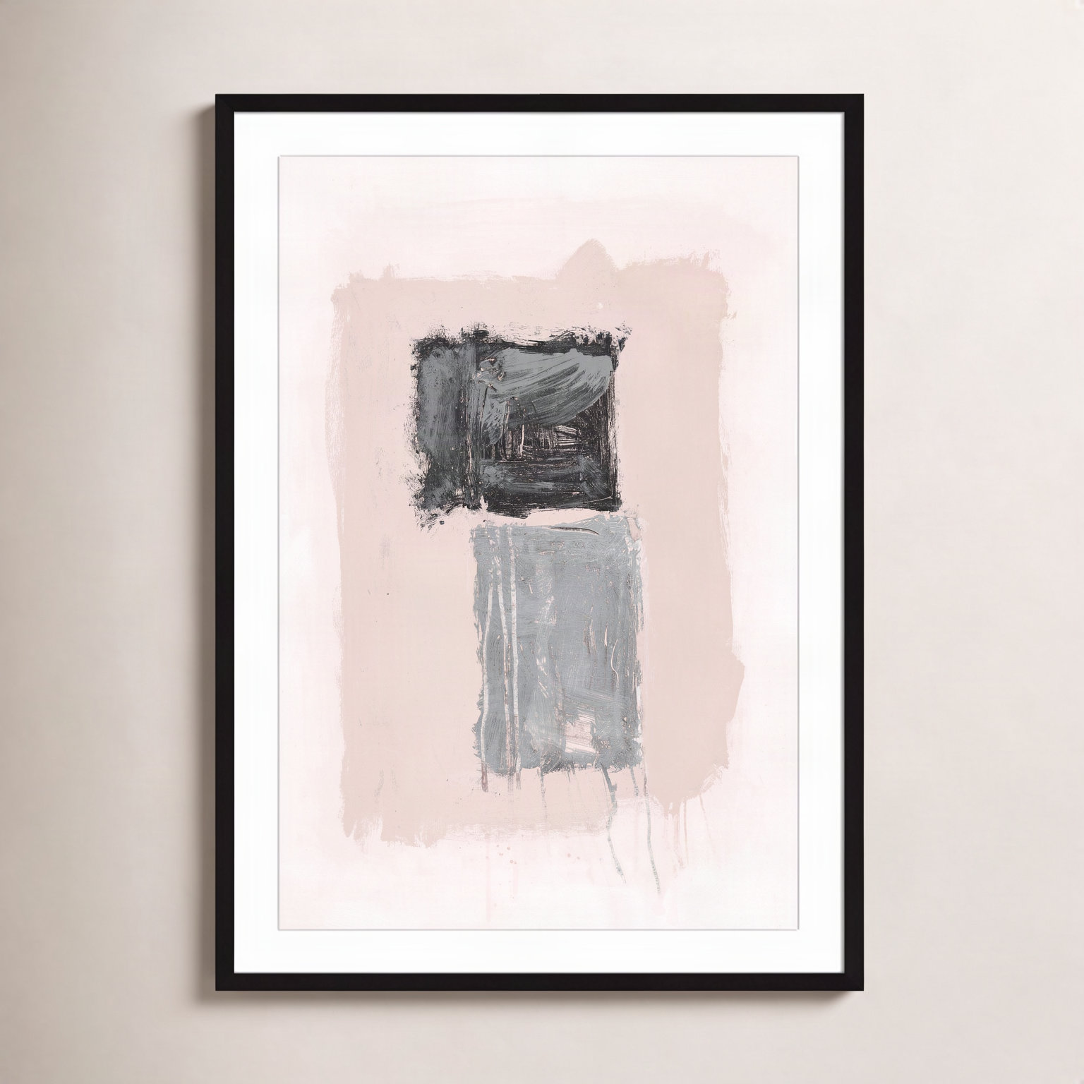 Pink, Black and Silver Shimmer II Print, 35.5" H x 25.5" W x 1.25" D, Black Matted Picture Framed