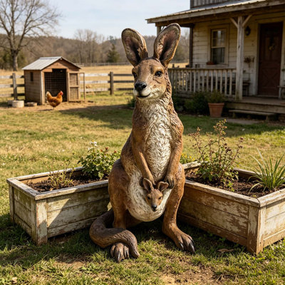 22'' Realistic Resin Kangaroo Family Statue, Weatherproof Garden Decor for Outdoor and Indoor Use, Unique Animal Ornament Gift