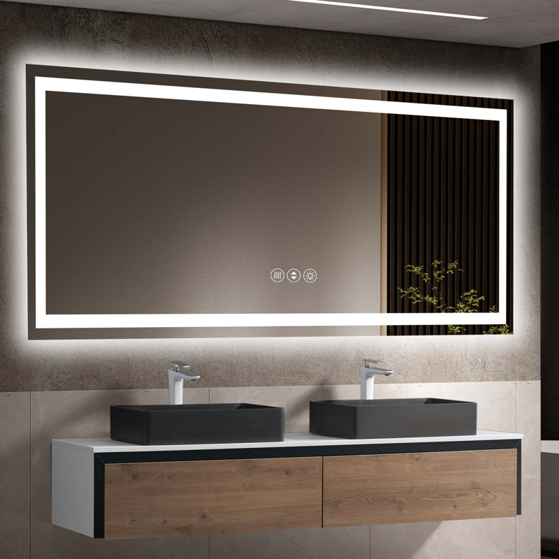 Miroir de salle de bain sans cadre à DEL, miroir intelligent, 84 po x 40 po