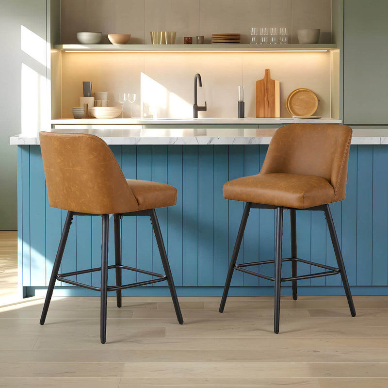 Tabourets de bar modernes à hauteur de comptoir pivotant de H 26 po avec dossier haut, tabourets d'îlot de cuisine, pour bar et maison, similicuir