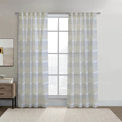 Nathan Stripe Sheer Dual Header Curtain Panel 52 x 84 in Blue