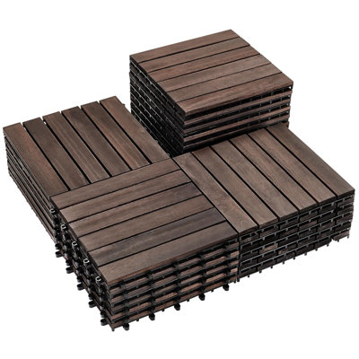27 tuiles de terrasse en bois d'acacia emboîtables de 12 po x 12 po - toutes saisons