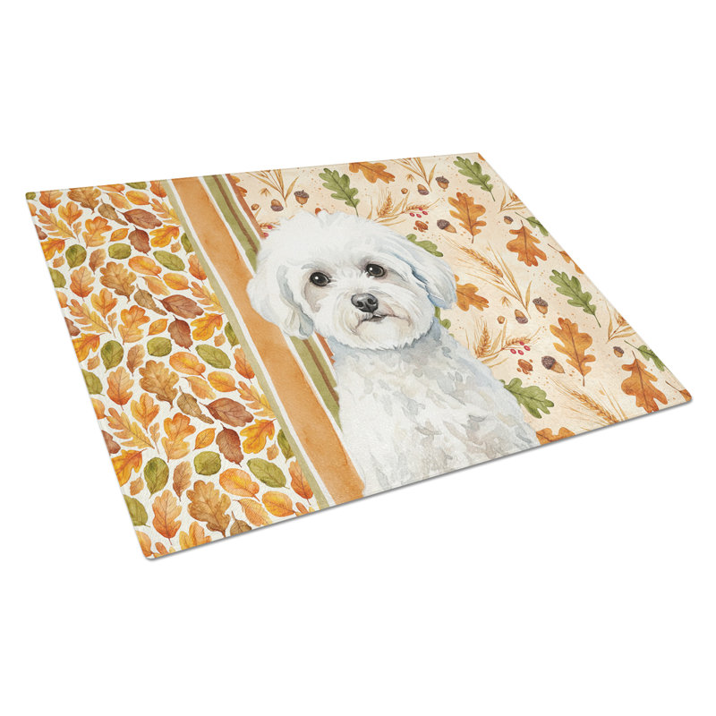 Bichon Frise Heirloom Fall Glass Cutting Board