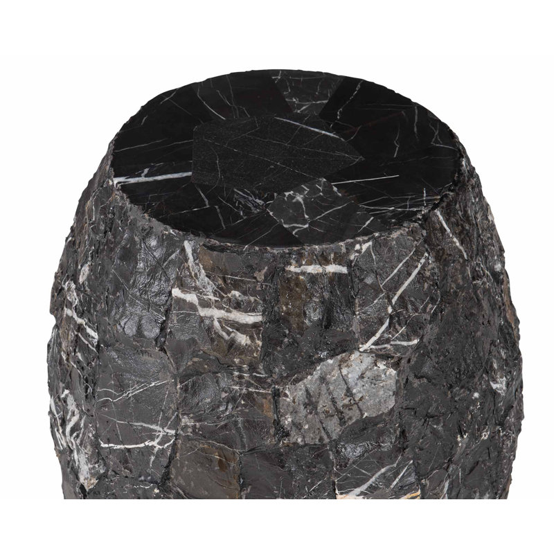 Tambora Transitional Black Round Wood & Stone Side Table