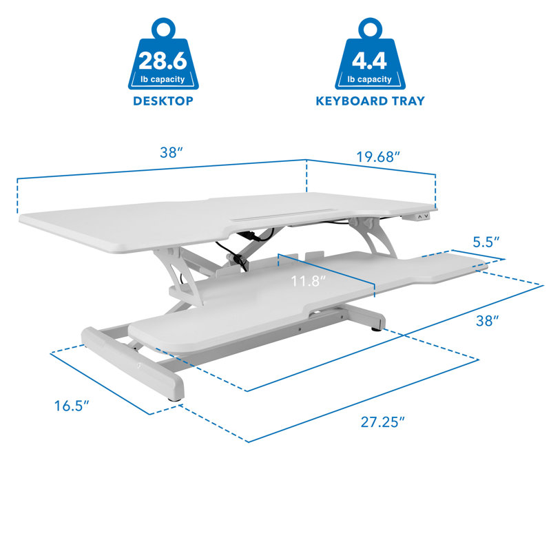 White Electric Adjustable Standing Desk Converter with Keyboard Tray