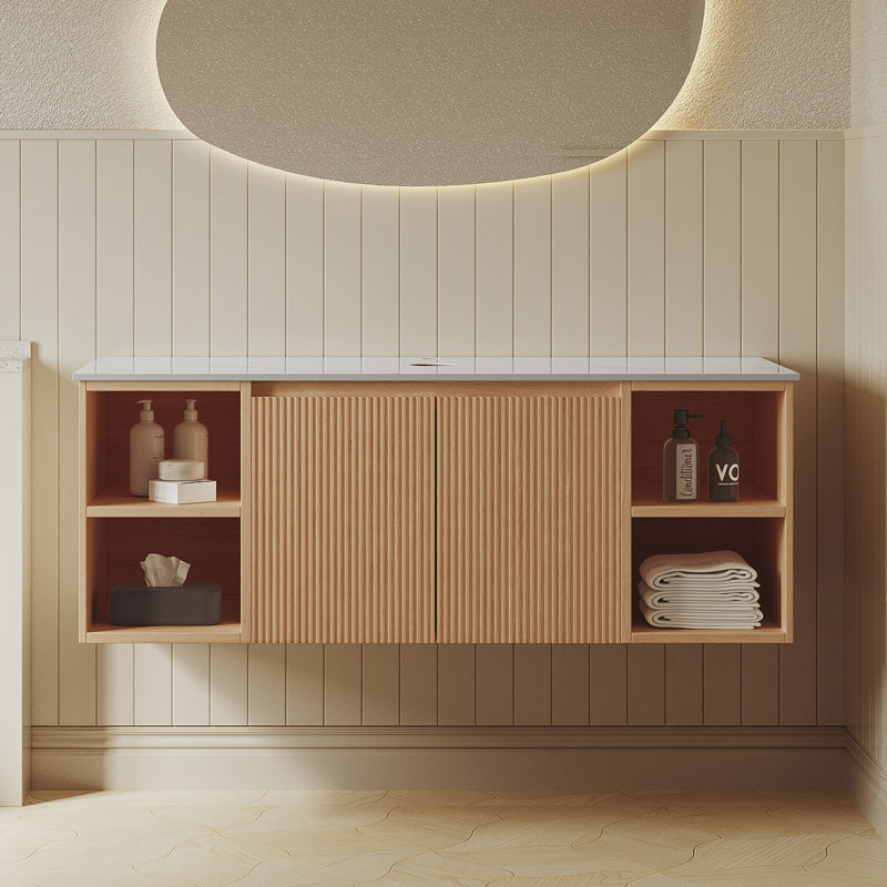 Armoire de salle de bain 48 po en noyer avec comptoir, sans lavabo, Naturel