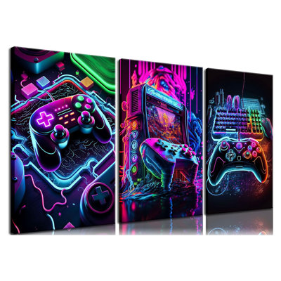Ensemble de 3 affiches pour salle de jeux, néon
