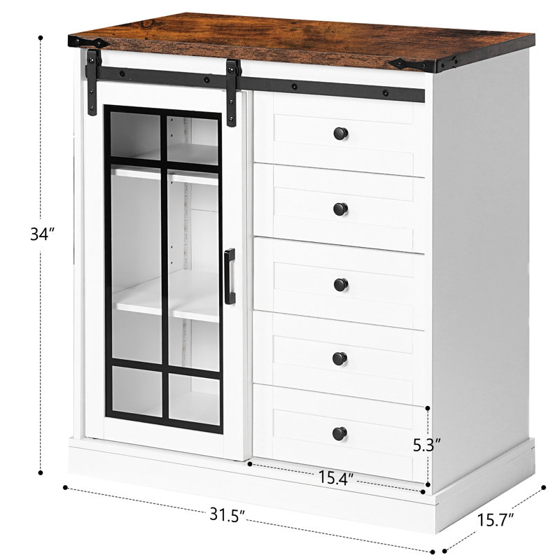 Armoire de rangement avec plaque supérieure renforcée, 5 tiroirs, 2 tablettes réglables, DEL, noyer blanc autoportant 7 couleurs DEL, tiroirs et rétro + profond