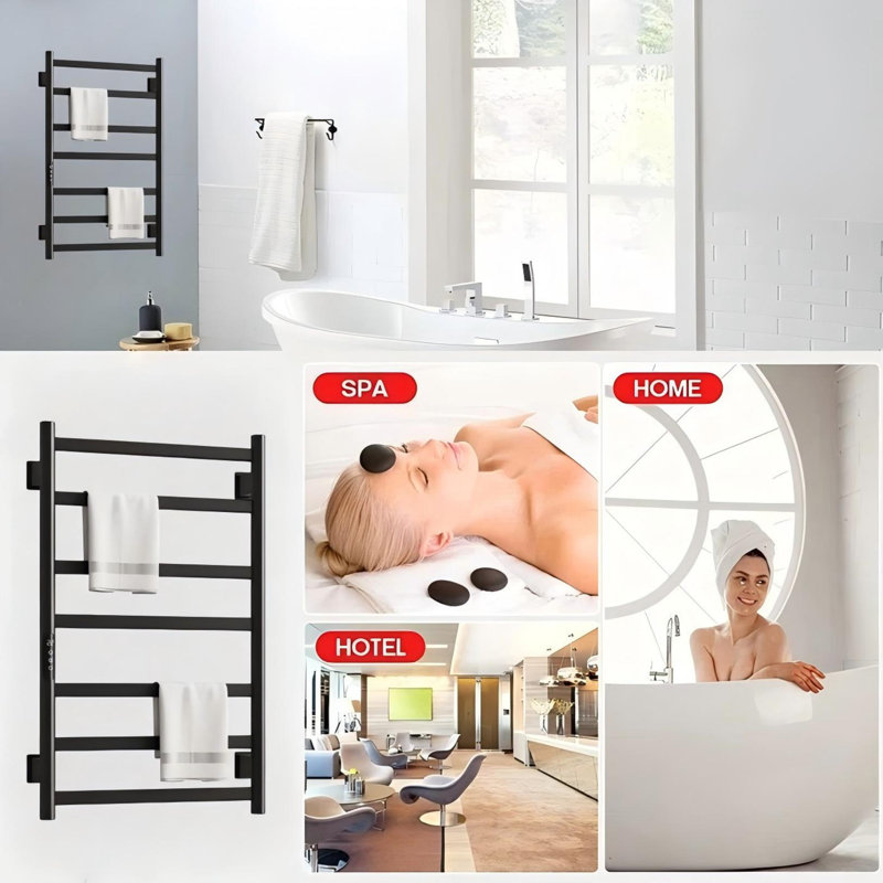 Sèche-serviettes mural électrique 7 barres, porte-serviettes chauffant 150 W 800 × 500 mm avec minuterie à écran tactile intelligent et contrôle de la température
