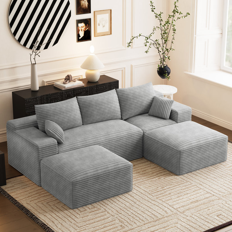 Canapé modulaire Boneless, canapé modulaire en velours côtelé de 104 po de largeur avec repose-pieds - aucun assemblage requis