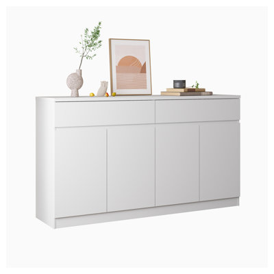 Sideboard Buffet Cabinet with Storage,Large Kitchen Storage Cabinet with 2 Drawers and 4 Doors, Wood Coffee Bar Buffet Table for Kitchen Dining Room, White