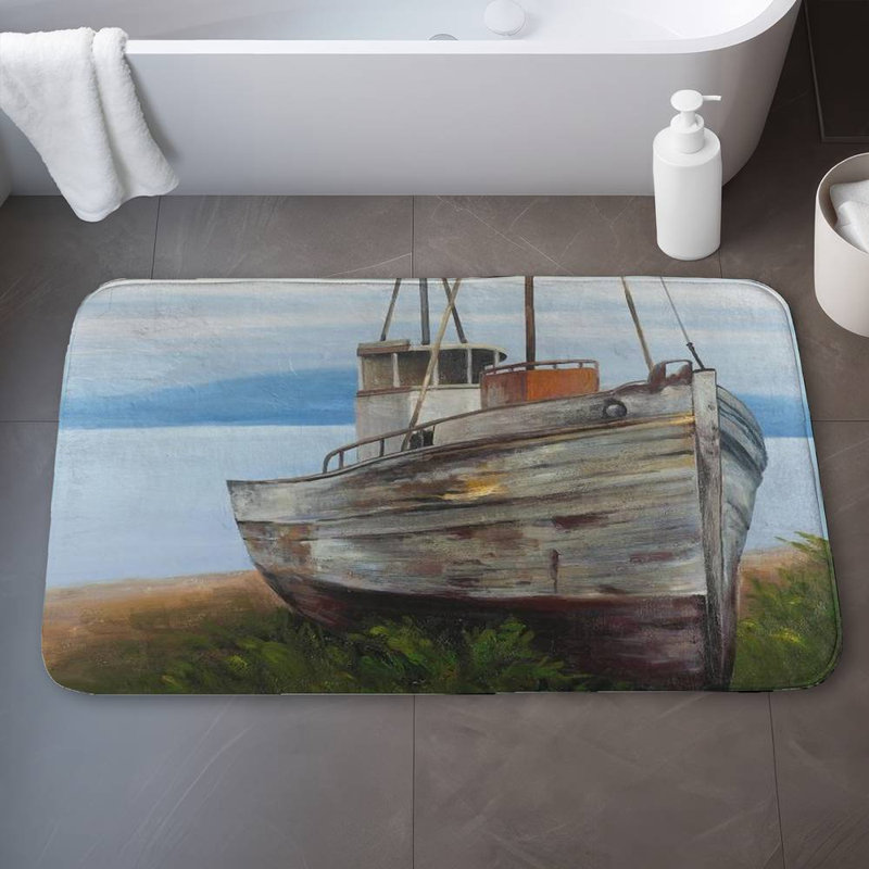 Old abandoned boat Bath Mat with Non-Slip Backing - Quick Dry Memory Foam Bathroom Rug - Absorbent - Modern Plush Spa-Style - Machine Washable