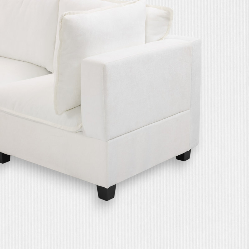 6 - Piece 90'' Upholstered U-Shape Sectional, White Chenille