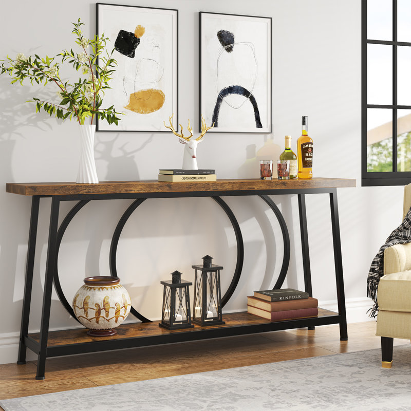 Creedyn 70.9'' Long Console Table Sofa Table with Storage, Brown, 35.43'' H x 70.86'' W x 11.81'' D