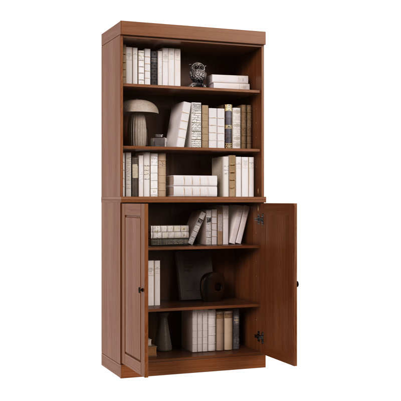 Victorya Palace Imports 100% Solid Wood 6-Shelf Bookcase, Raised Panel Doors, Adjustable Shelves, 32" Wide, 71.5" Tall, Mocha