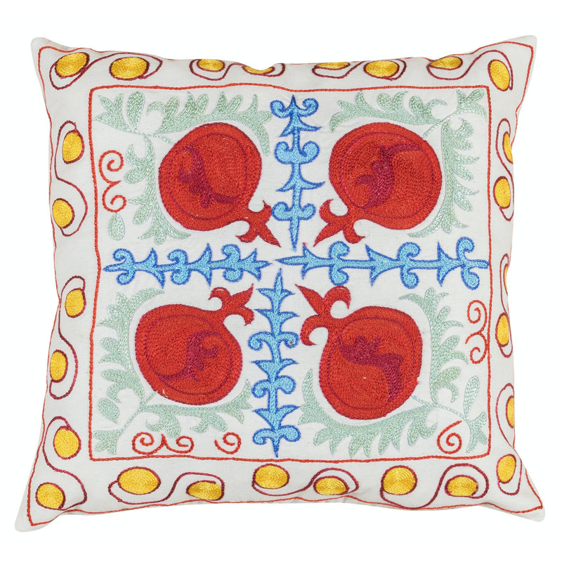 Splendide housse de coussin en soie brodée à la main Suzani, housse de coussin en dentelle décorative pour le salon. 18 x 19 po