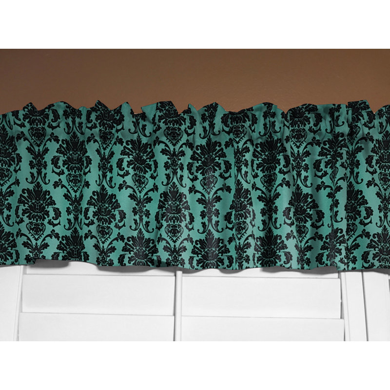 Cantonnière florale en damas 58 po, L 58 po x L 16 po, Vert / bleu sarcelle