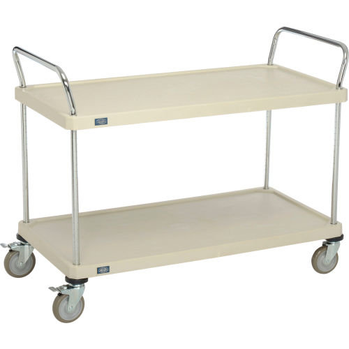 Solid Plastic 2 Shelf Utility Cart With 2 Brake Casters