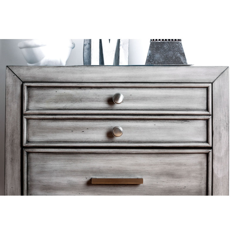 Table de chevet moderne en bois massif gris avec tiroir caché et table de chevet à poignée en nickel | Idée de cadeau