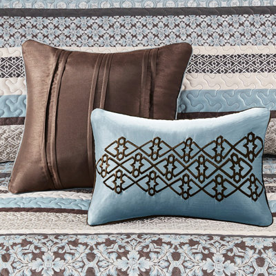 Couvre-lit réversible très grand bleu avec motif de médaillon délicat 5 pièces